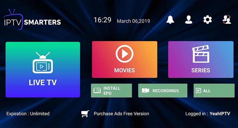 IPTV Smarters Dashboard – Live TV, Movies, Series with Yeah IPTV